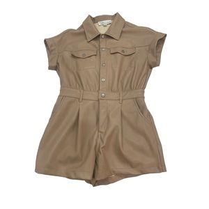 Faux leather short sleeve utility romper
